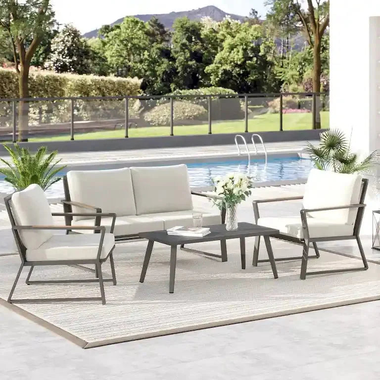 Salon de jardin 4 pièces en aluminium avec coussins Merrelo™