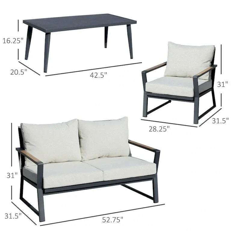 Salon de jardin 4 pièces en aluminium avec coussins Merrelo™