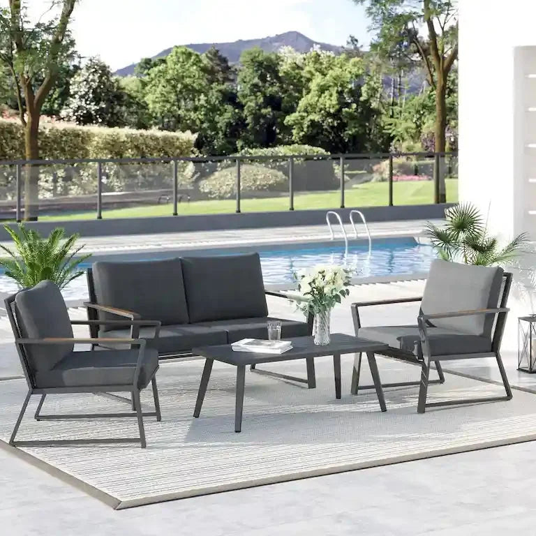 Salon de jardin 4 pièces en aluminium avec coussins Merrelo™