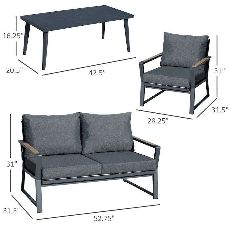 Salon de jardin 4 pièces en aluminium avec coussins Merrelo™