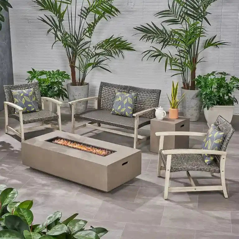 Salon de jardin 4 places en acacia et résine tressée avec brasero Merrelo™