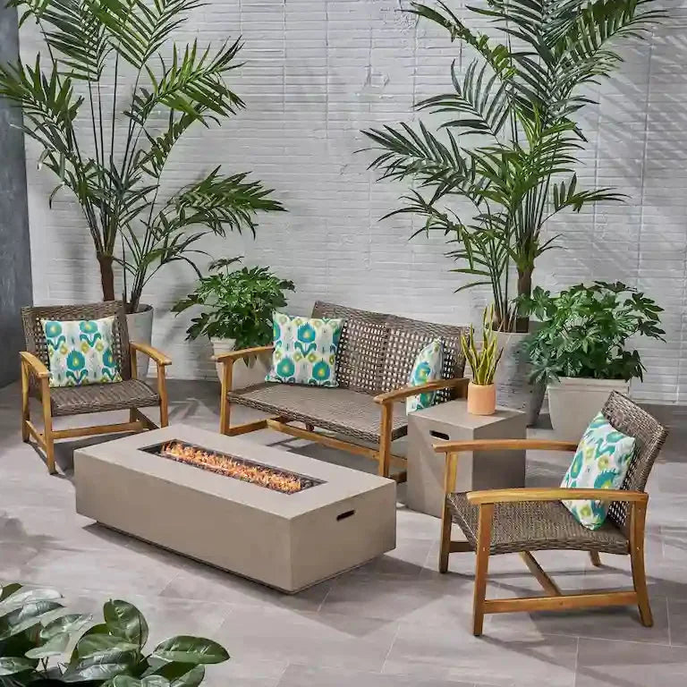 Salon de jardin 4 places en acacia et résine tressée avec brasero Merrelo™