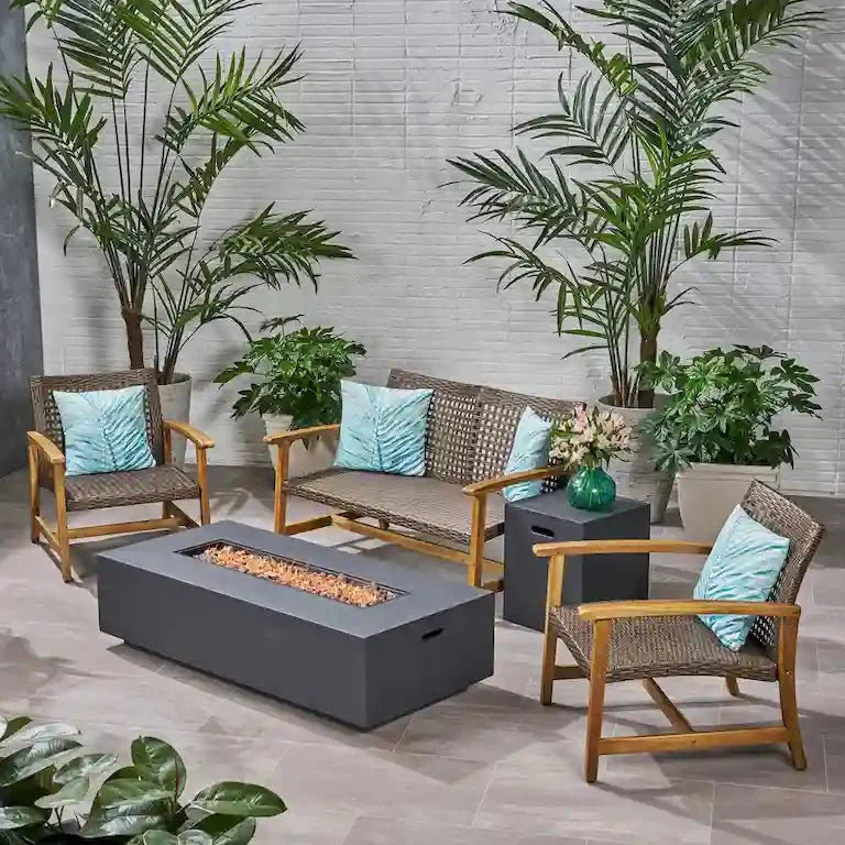 Salon de jardin 4 places en acacia et résine tressée avec brasero Merrelo™