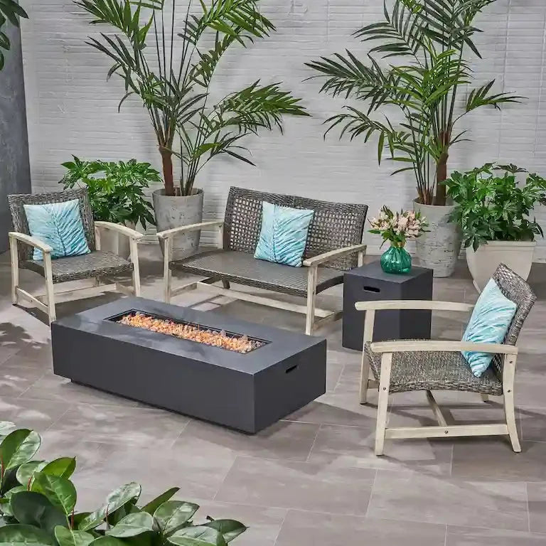 Salon de jardin 4 places en acacia et résine tressée avec brasero Merrelo™