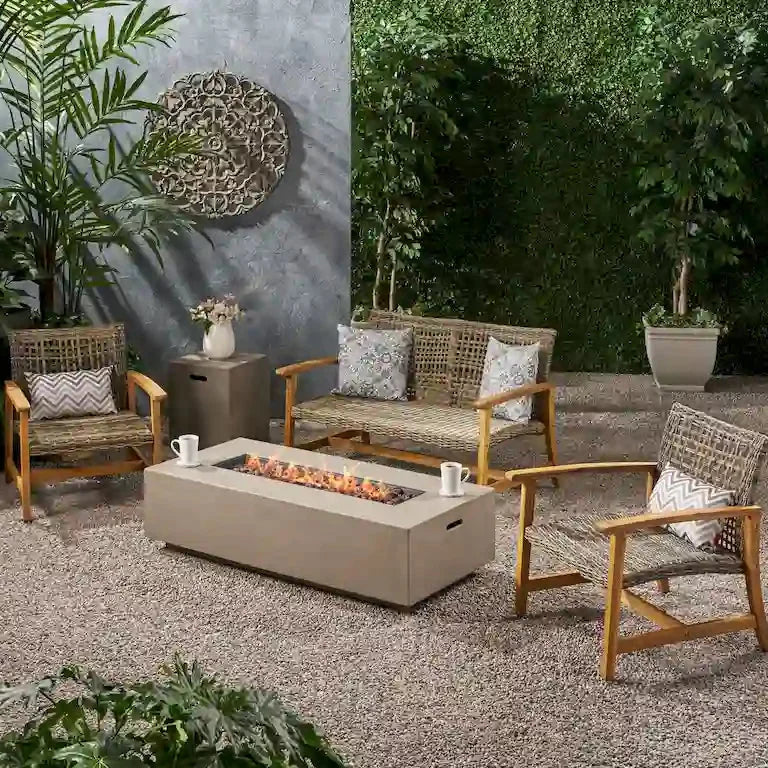 Salon de jardin 4 places en acacia et résine tressée avec brasero Merrelo™