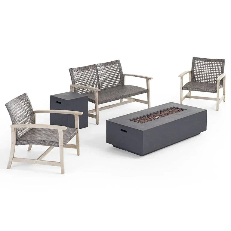 Salon de jardin 4 places en acacia et résine tressée avec brasero Merrelo™
