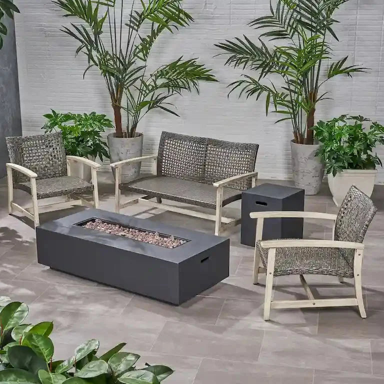Salon de jardin 4 places en acacia et résine tressée avec brasero Merrelo™