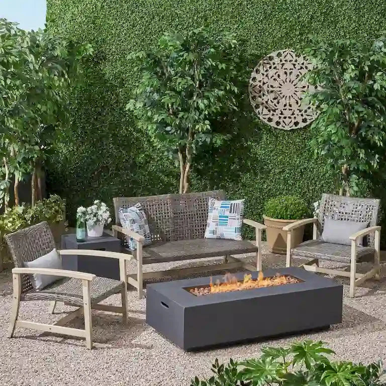 Salon de jardin 4 places en acacia et résine tressée avec brasero Merrelo™