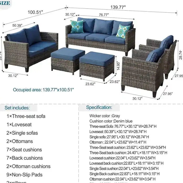 Salon de jardin 6 pièces en résine tressée avec causeuse Merrelo™