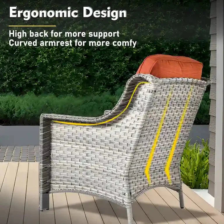Salon de jardin 6 pièces en rotin, assise profonde, avec brasero Merrelo™