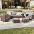 Salon de jardin 6 pièces en rotin brun — fauteuils pivotants à bascule et table d'appoint Merrelo™