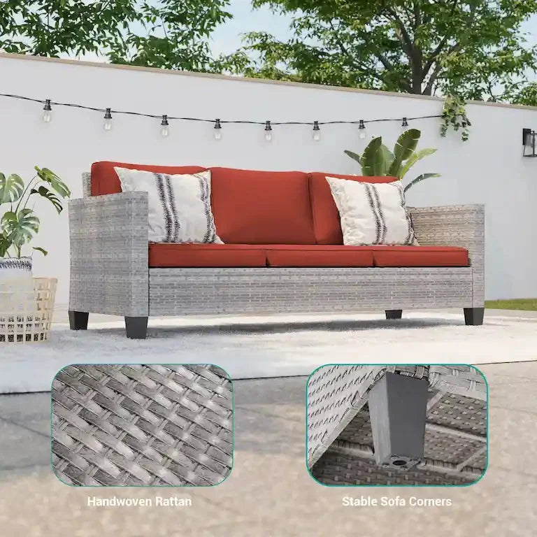 Salon de jardin 6 pièces en rotin brun — fauteuils pivotants à bascule et table d'appoint Merrelo™