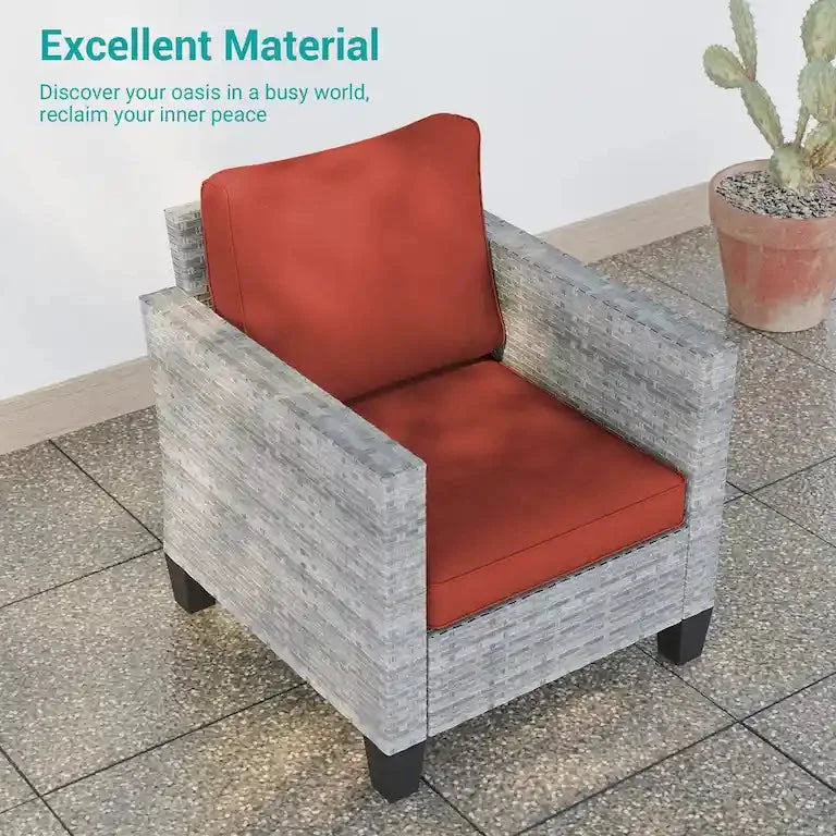 Salon de jardin 6 pièces en rotin brun — fauteuils pivotants à bascule et table d'appoint Merrelo™