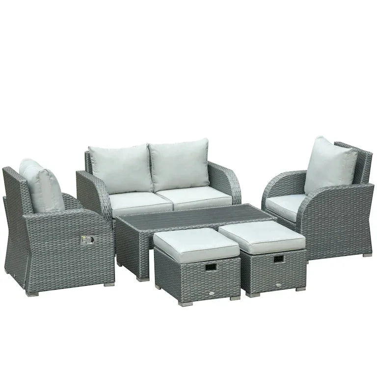Salon de jardin 6 pièces en rotin toutes saisons avec table basse et coussins Merrelo™