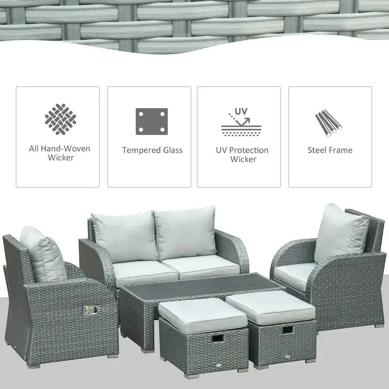 Salon de jardin 6 pièces en rotin toutes saisons avec table basse et coussins Merrelo™