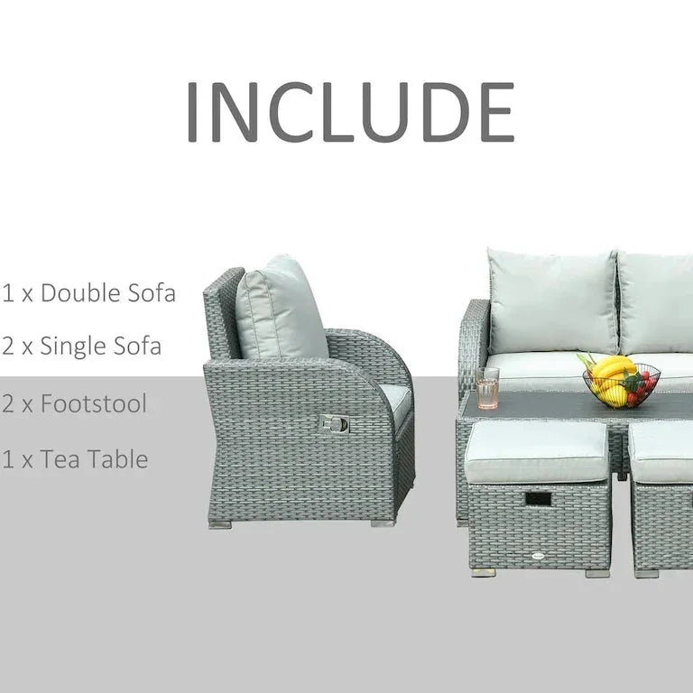 Salon de jardin 6 pièces en rotin toutes saisons avec table basse et coussins Merrelo™