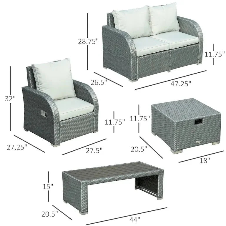 Salon de jardin 6 pièces en rotin toutes saisons avec table basse et coussins Merrelo™