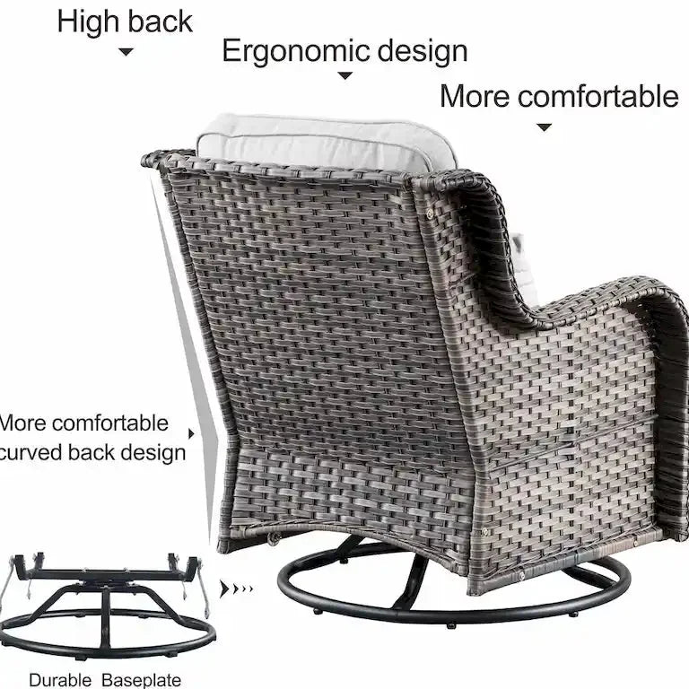 Salon de jardin 7 pièces en résine tressée avec fauteuils pivotants à bascule Merrelo™