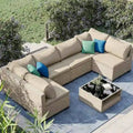 Salon de jardin 7 pièces en résine tressée avec table plateau verre Merrelo™