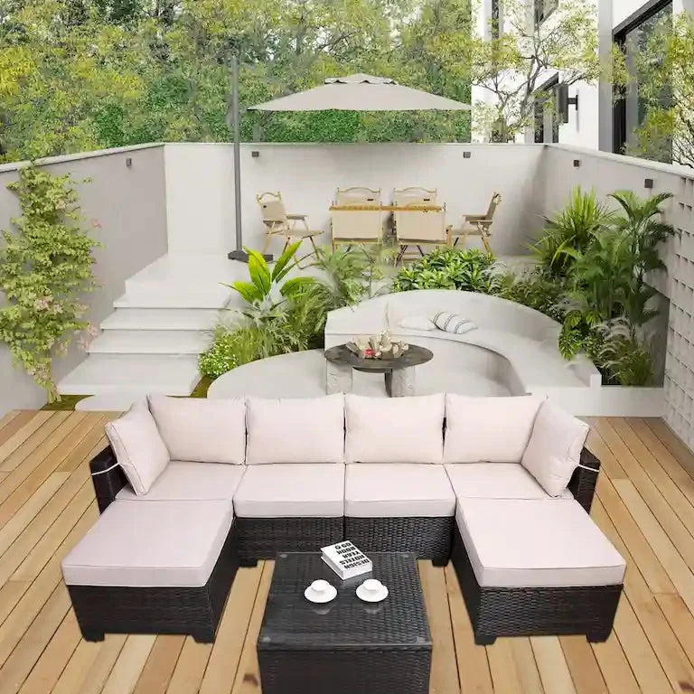 Salon de jardin 7 pièces en résine tressée PE Merrelo™