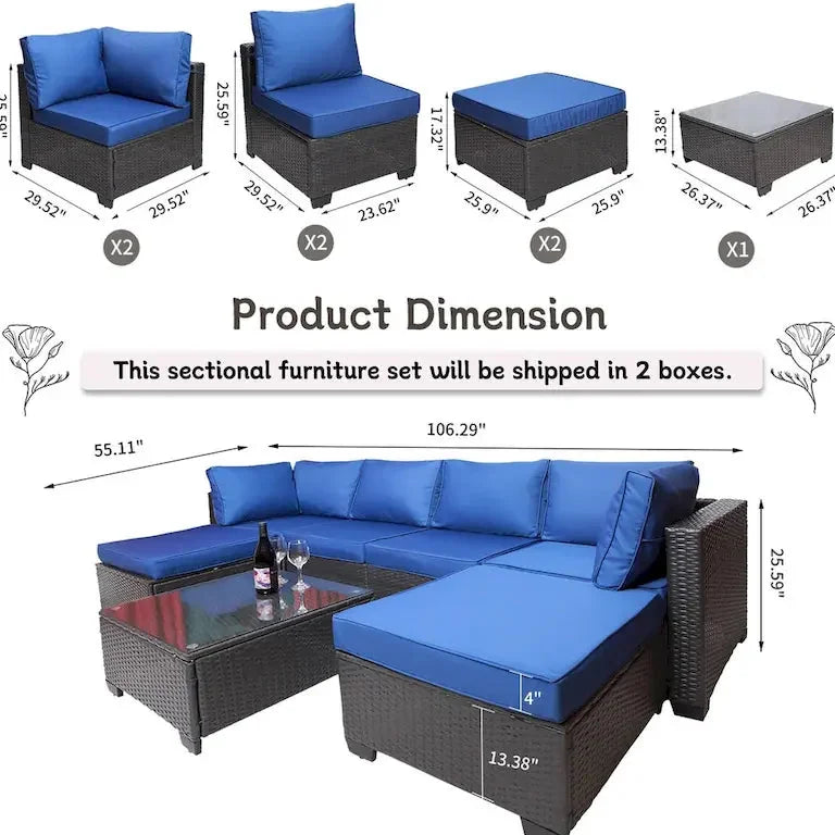 Salon de jardin 7 pièces en résine tressée PE avec coussins et table basse Merrelo™