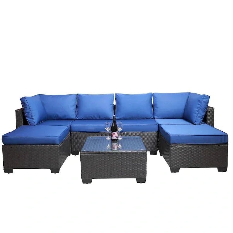 Salon de jardin 7 pièces en résine tressée PE avec coussins et table basse Merrelo™