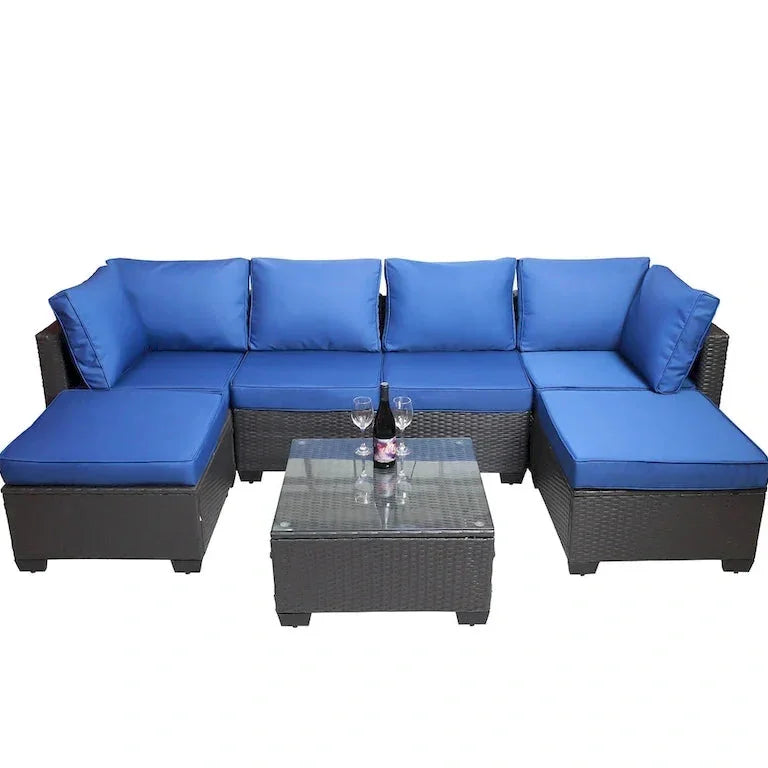 Salon de jardin 7 pièces en résine tressée PE avec coussins et table basse Merrelo™