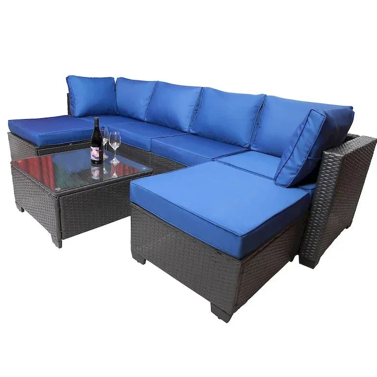 Salon de jardin 7 pièces en résine tressée PE avec coussins et table basse Merrelo™