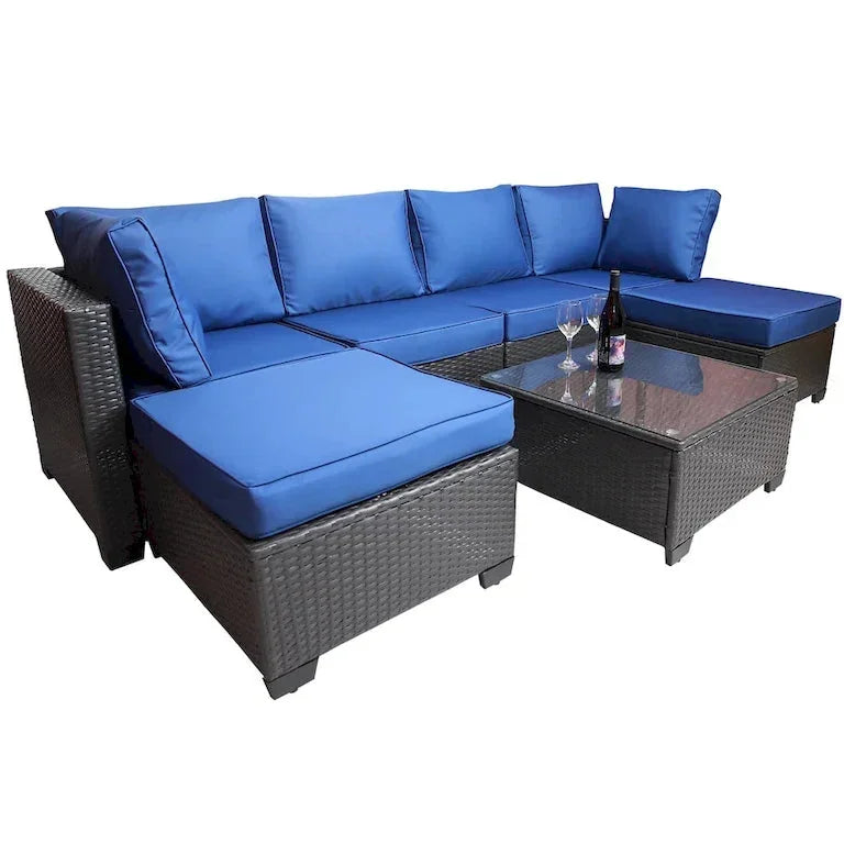 Salon de jardin 7 pièces en résine tressée PE avec coussins et table basse Merrelo™