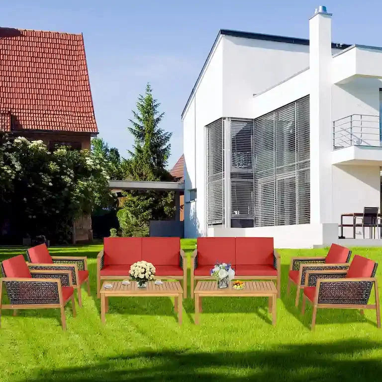 Salon de jardin 8 pièces en rotin et bois d'acacia avec coussins Merrelo™