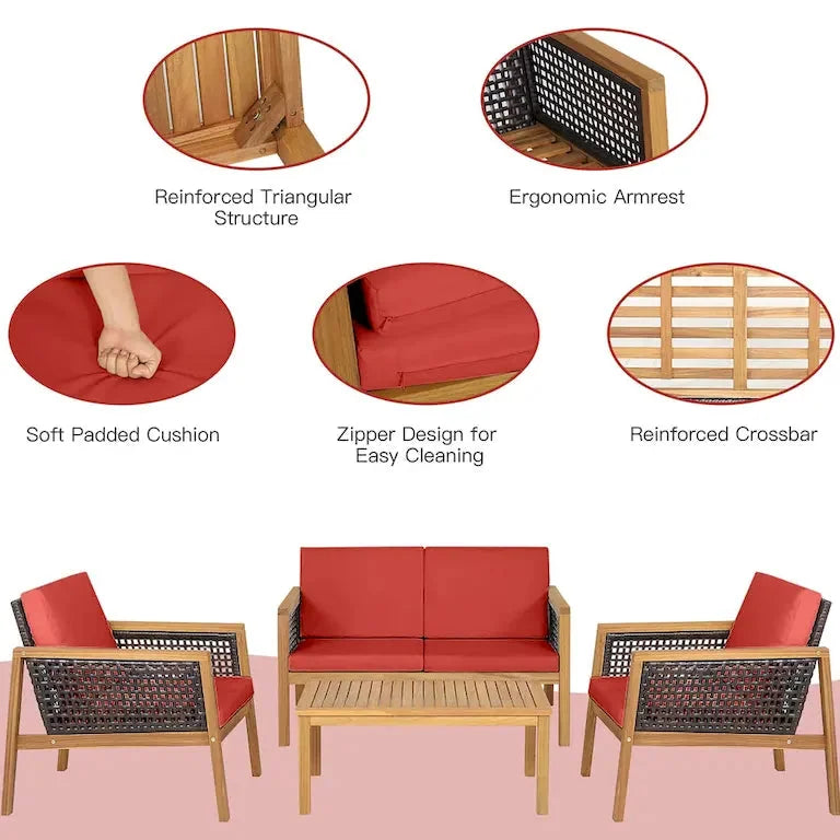 Salon de jardin 8 pièces en rotin et bois d'acacia avec coussins Merrelo™