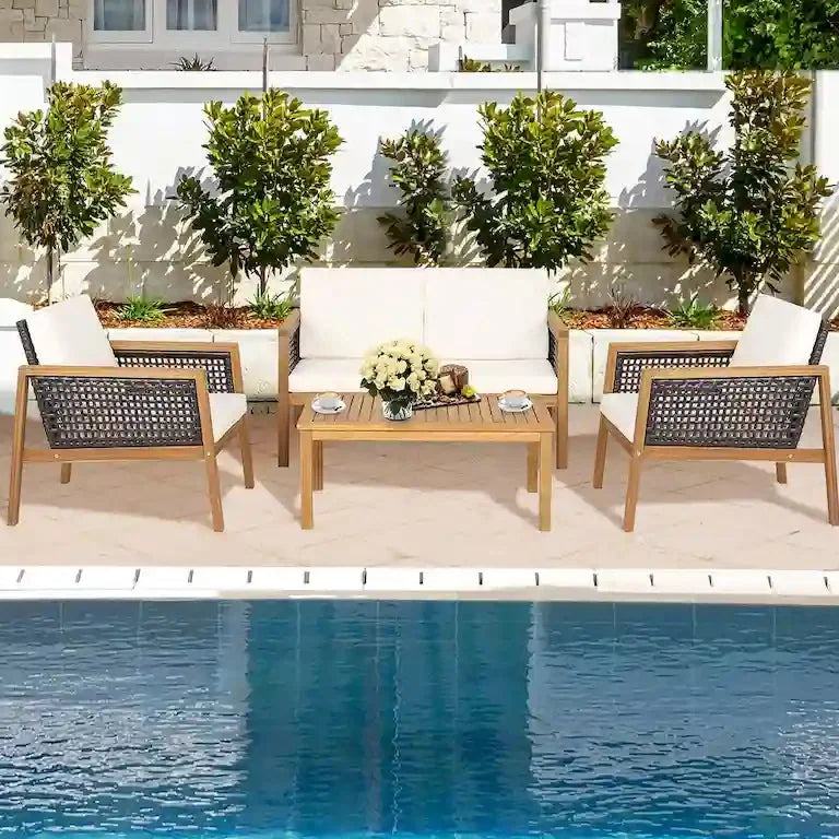 Salon de jardin 8 pièces en rotin et bois d'acacia avec coussins Merrelo™