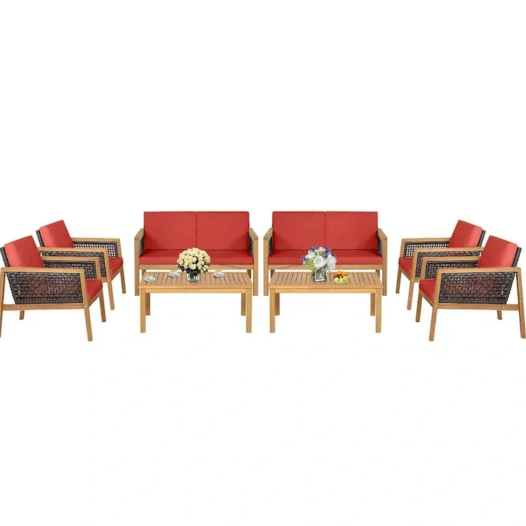 Salon de jardin 8 pièces en rotin et bois d'acacia avec coussins Merrelo™