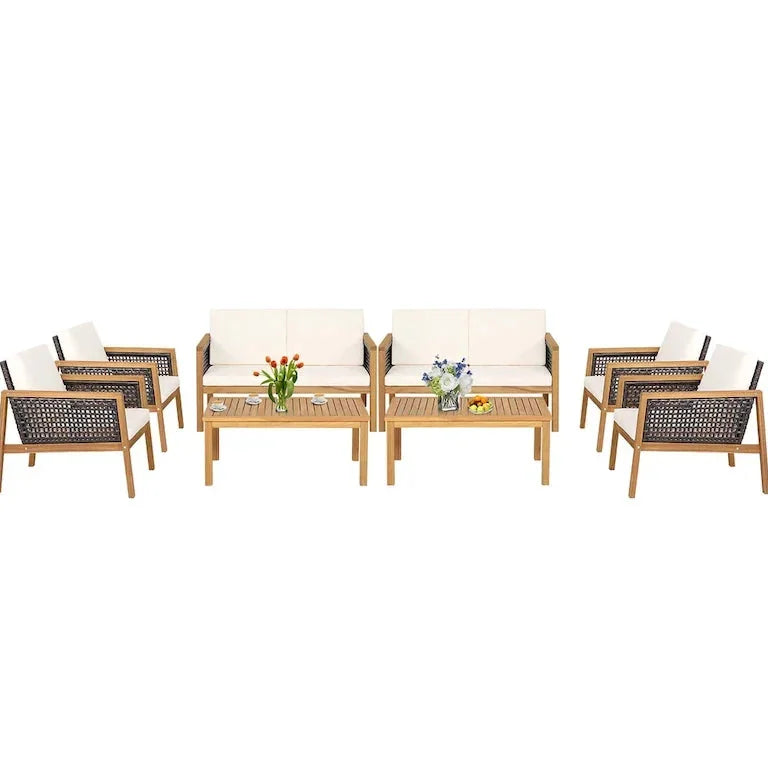 Salon de jardin 8 pièces en rotin et bois d'acacia avec coussins Merrelo™