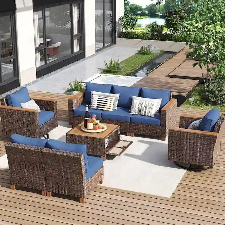 Salon de jardin 8 pièces — table de rangement et fauteuils pivotants à bascule Merrelo™