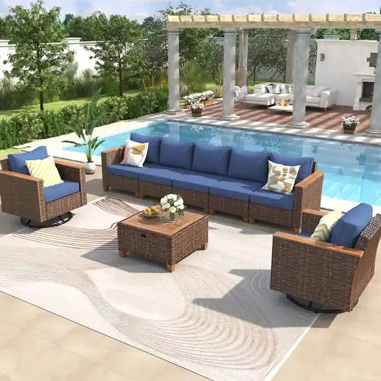Salon de jardin 8 pièces — table de rangement et fauteuils pivotants à bascule Merrelo™