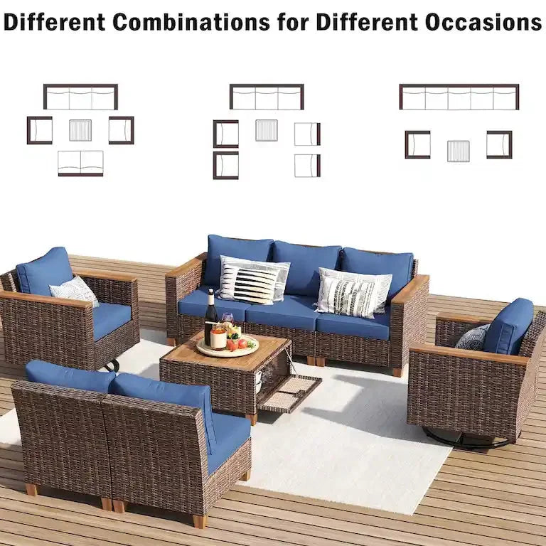 Salon de jardin 8 pièces — table de rangement et fauteuils pivotants à bascule Merrelo™