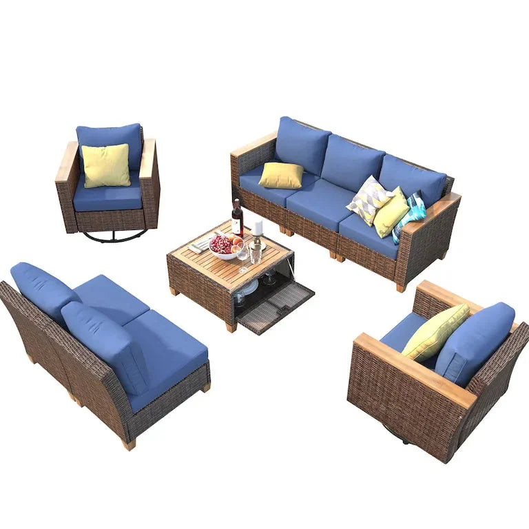 Salon de jardin 8 pièces — table de rangement et fauteuils pivotants à bascule Merrelo™