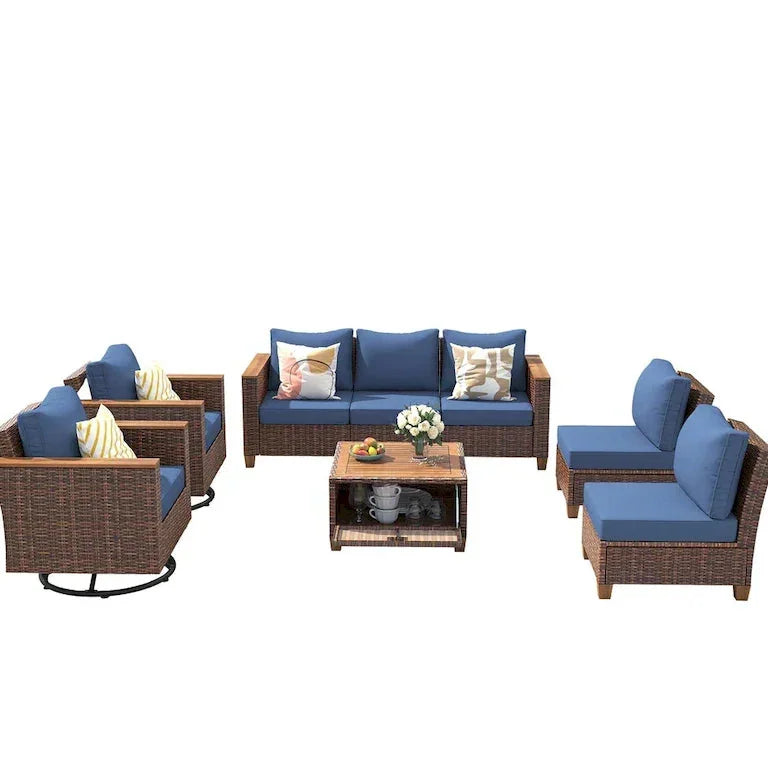 Salon de jardin 8 pièces — table de rangement et fauteuils pivotants à bascule Merrelo™