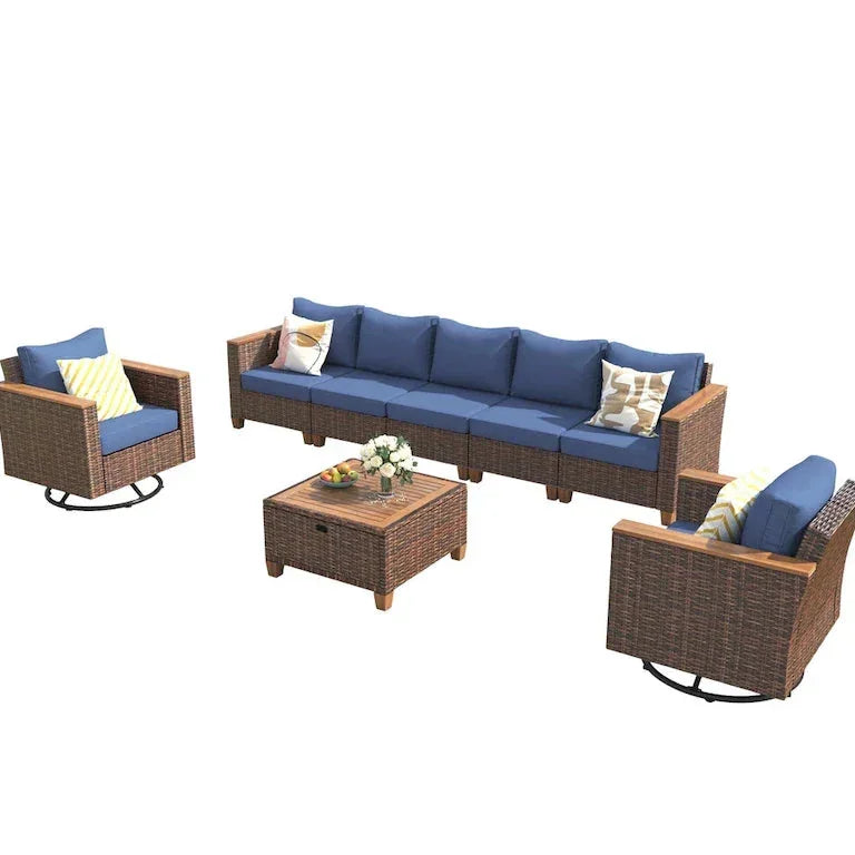 Salon de jardin 8 pièces — table de rangement et fauteuils pivotants à bascule Merrelo™
