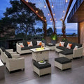 Salon de jardin 9 pièces en résine tressée avec table brasero Merrelo™
