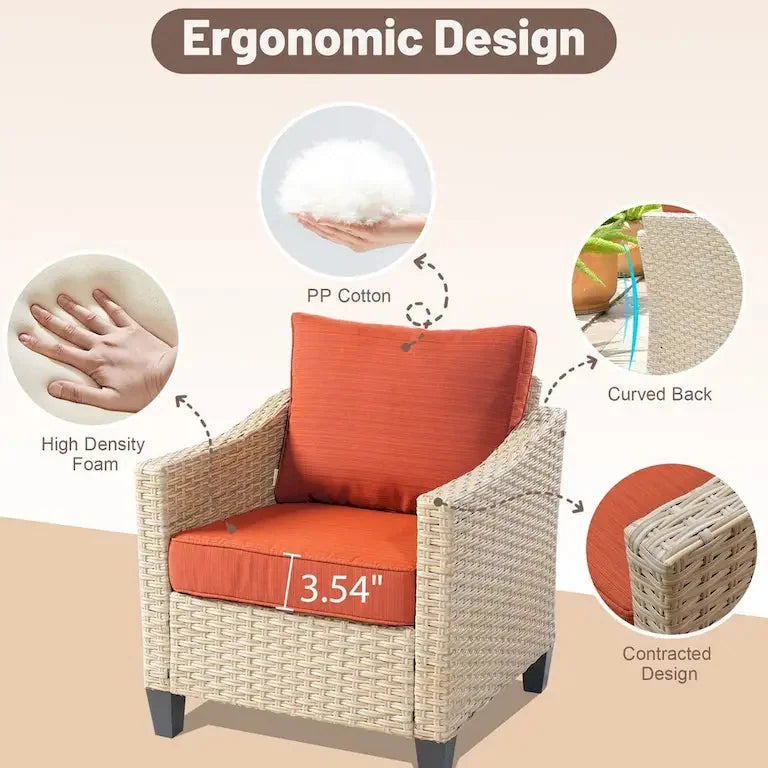 Salon de jardin 9 pièces en résine tressée avec table brasero Merrelo™