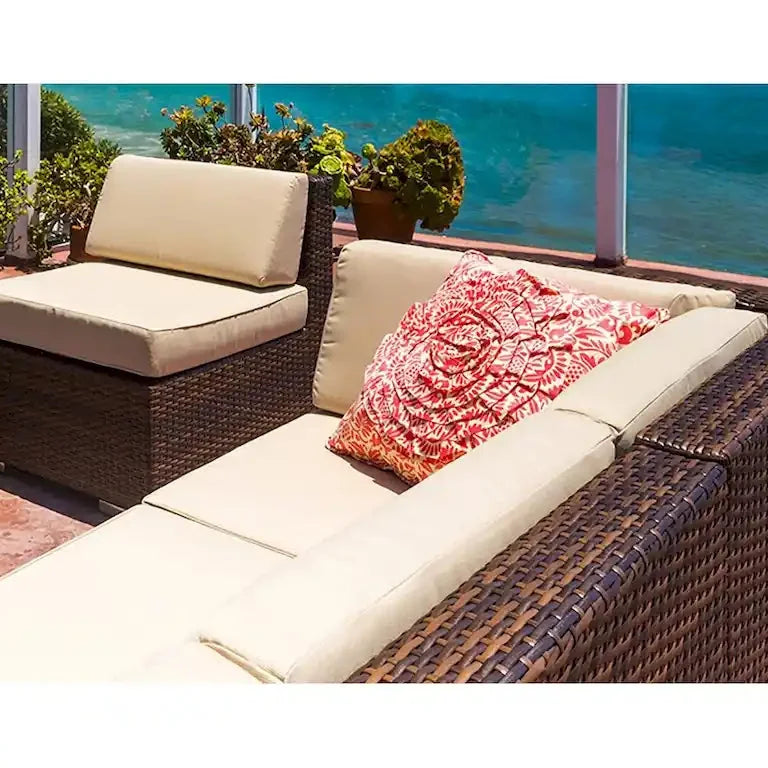 Salon de jardin 9 pièces en résine tressée brune avec coussins — sans montage Merrelo™