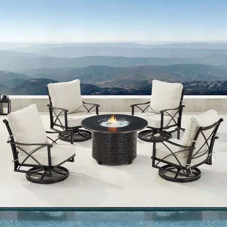 Table brasero en aluminium noir avec 4 fauteuils club Merrelo™