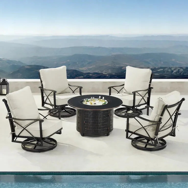 Table brasero en aluminium noir avec 4 fauteuils club Merrelo™