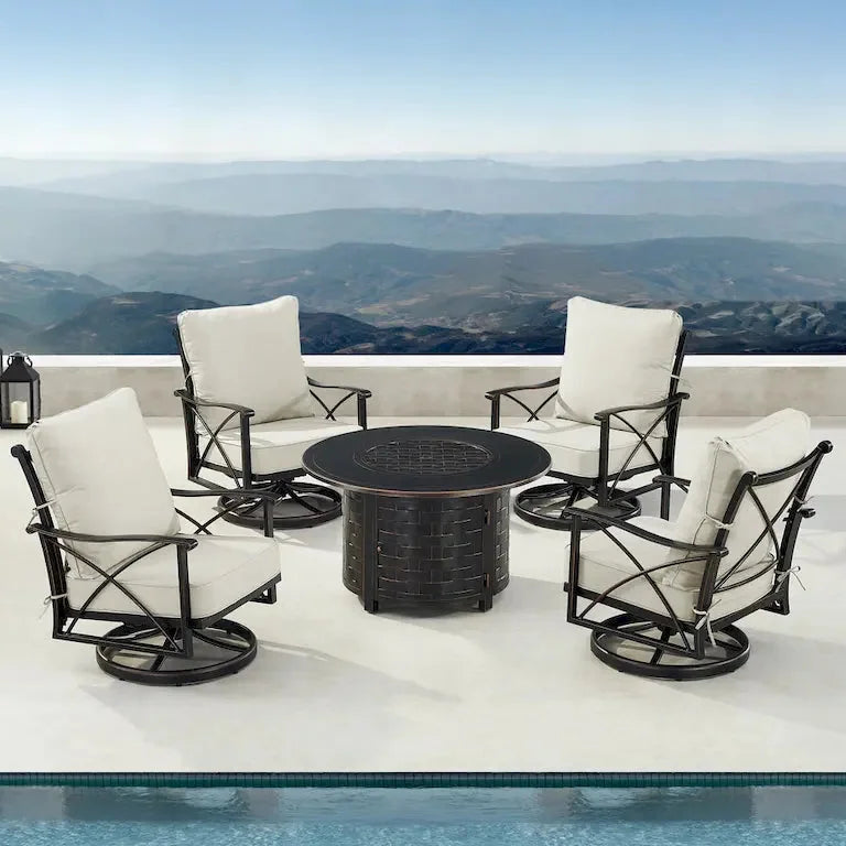 Table brasero en aluminium noir avec 4 fauteuils club Merrelo™