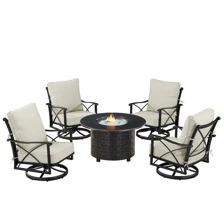 Table brasero en aluminium noir avec 4 fauteuils club Merrelo™
