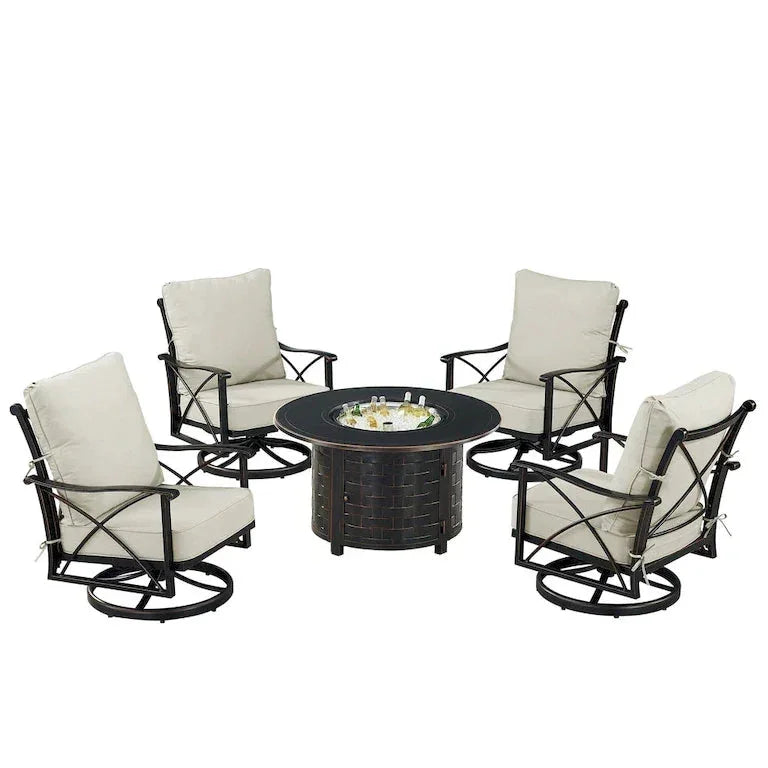 Table brasero en aluminium noir avec 4 fauteuils club Merrelo™