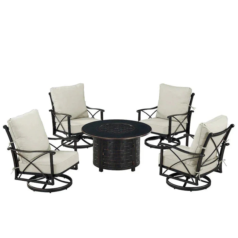 Table brasero en aluminium noir avec 4 fauteuils club Merrelo™
